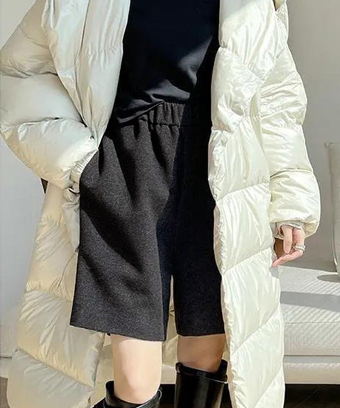 ウール風ハーフパンツ5分丈ワイドパンツ レディース ハイウエストショートパンツ ウエストゴム 無地半ズボン オフィスカジュアル シンプルショーパン 着やせ春秋冬 6KUYIN-001