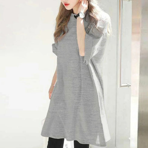 チュニックTシャツ サイドスリット レディース 無地 ロングTシャツ ベーシック 半袖トップス シンプル Tシャツワンピース 春夏 カットソー 6LANGZI-001