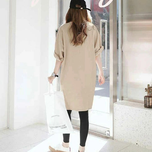 チュニックTシャツ サイドスリット レディース 無地 ロングTシャツ ベーシック 半袖トップス シンプル Tシャツワンピース 春夏 カットソー 6LANGZI-001