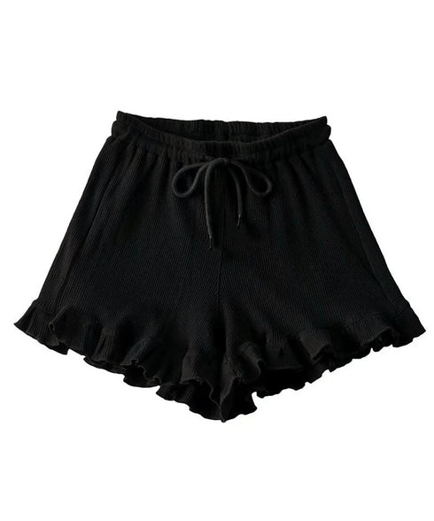 フリルペチパンツ ワッフルショートパンツ レディース 可愛いペチコート チラ見え防止 ナチュラルカジュアル ハイウエストホットパンツ 透け対策インナーパンツ部屋着 6LANQIU-002