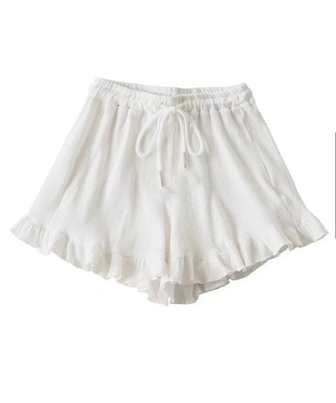 フリルペチパンツ ワッフルショートパンツ レディース 可愛いペチコート チラ見え防止 ナチュラルカジュアル ハイウエストホットパンツ 透け対策インナーパンツ部屋着 6LANQIU-002