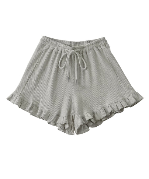 フリルペチパンツ ワッフルショートパンツ レディース 可愛いペチコート チラ見え防止 ナチュラルカジュアル ハイウエストホットパンツ 透け対策インナーパンツ部屋着 6LANQIU-002