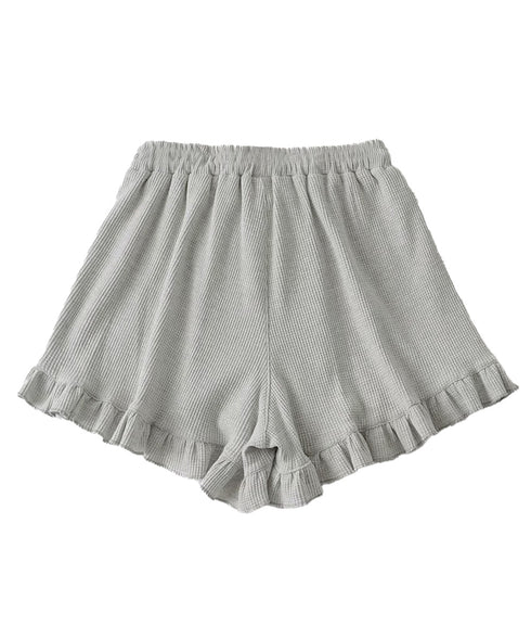 フリルペチパンツ ワッフルショートパンツ レディース 可愛いペチコート チラ見え防止 ナチュラルカジュアル ハイウエストホットパンツ 透け対策インナーパンツ部屋着 6LANQIU-002
