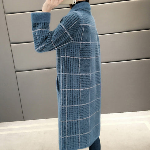 グレンチェック チェスターコート 韓国 ロングコート レディース シャギーコート 秋冬 アウター ダブル コート 暖かい ミンクファータッチコート通勤着やせ 6LGYU-001