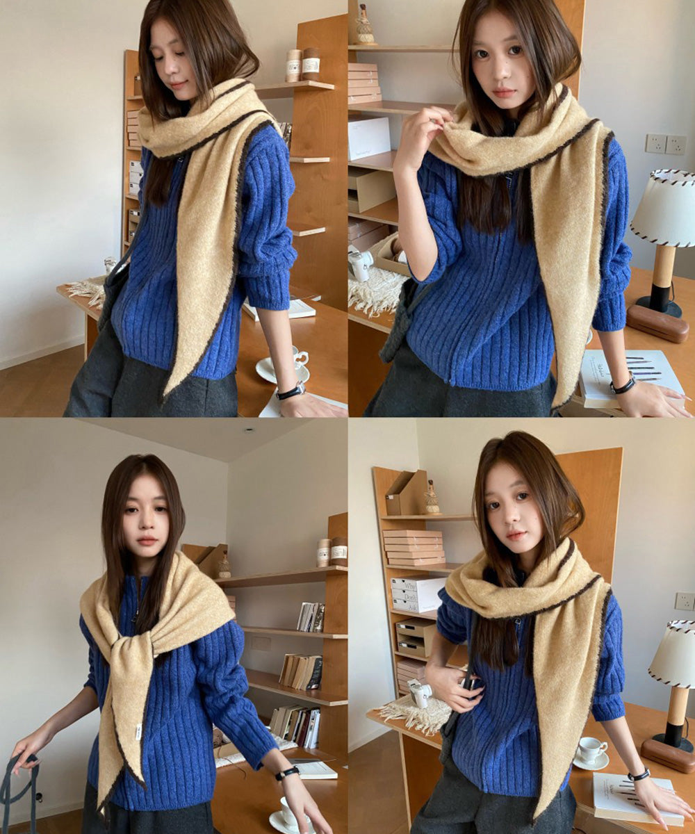 パイピング三角ショールマフラー韓国風秋冬