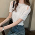 ショート丈 ニットトップス へそ出し ショート丈 ニットトップス へそ出し カットソー オフショルダーク セクシー サマーニットtシャツ クロップド丈 6LSMX-001