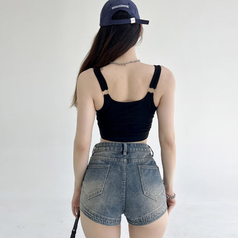カップ付き タンクトップ ショート丈韓国 レディース 可愛い クロップド丈トップス へそ出し セクシーキャミソール ロゴ ダンス衣装 おしゃれ夏服ブラ付きインナー 6LUOLT-001