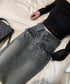 デニムマキシスカート バックスリット入り レディースロングスカート ウエスト折り返し Aライン レトロデニムスカート 美脚脚長春夏秋冬 ヴィンテージウォッシュ加工 6LYUAN-001