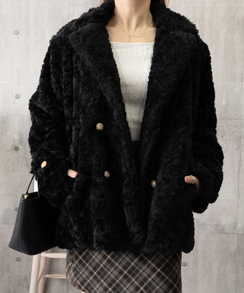 エコファージャケット もこもこブルゾン冬 レディース フェミニン暖かボアジャケット きれいめフェイクファーコート オフィスカジュアル ふわふわ中綿ジャケット韓国風 6MEIC-001