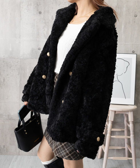 エコファージャケット もこもこブルゾン冬 レディース フェミニン暖かボアジャケット きれいめフェイクファーコート オフィスカジュアル ふわふわ中綿ジャケット韓国風 6MEIC-001