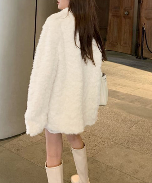 エコファージャケット もこもこブルゾン冬 レディース フェミニン暖かボアジャケット きれいめフェイクファーコート オフィスカジュアル ふわふわ中綿ジャケット韓国風 6MEIC-001