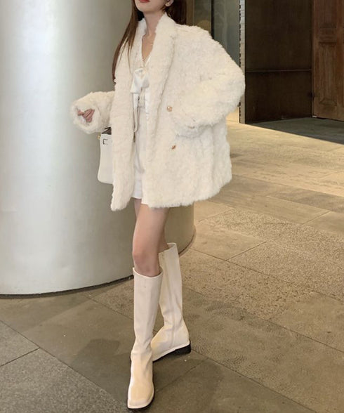 エコファージャケット もこもこブルゾン冬 レディース フェミニン暖かボアジャケット きれいめフェイクファーコート オフィスカジュアル ふわふわ中綿ジャケット韓国風 6MEIC-001