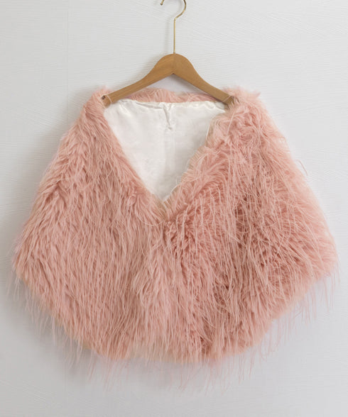 ファーケープ ファーショール 防寒肩掛け エコファーボレロケープ韓国風 ボリュームファーポンチョレディース きれいめドレスケープ 暖かい 結婚式ストールパーティー 6MEIZIMENG-001