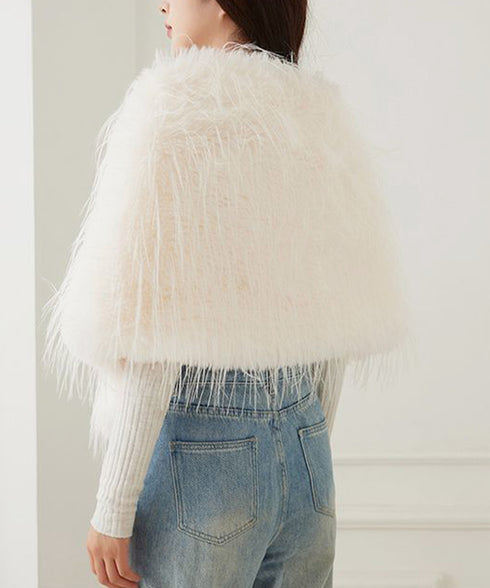 ファーケープ ファーショール 防寒肩掛け エコファーボレロケープ韓国風 ボリュームファーポンチョレディース きれいめドレスケープ 暖かい 結婚式ストールパーティー 6MEIZIMENG-001