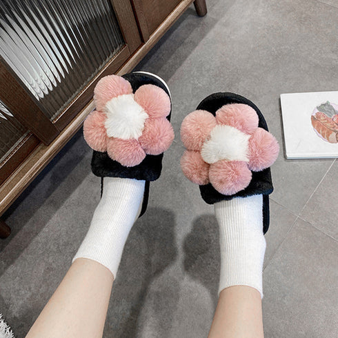 ファースリッパ 可愛い ルームシューズ レディース 室内履き お花モチーフ ルームスリッパ ふわふわ 散歩ミュート産後 ファーサンダル 滑り止め 6MIFAN-001