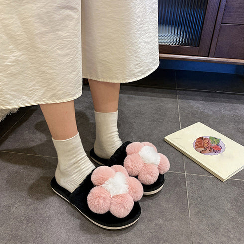 ファースリッパ 可愛い ルームシューズ レディース 室内履き お花モチーフ ルームスリッパ ふわふわ 散歩ミュート産後 ファーサンダル 滑り止め 6MIFAN-001