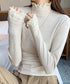 レースフリル付きハイネックリブニットソー きれいめドッキングニット大人可愛い 切替ニットトップスレディース シンプルニットお洒落 メロウフリルインナートップス長袖 6MOUHE-001
