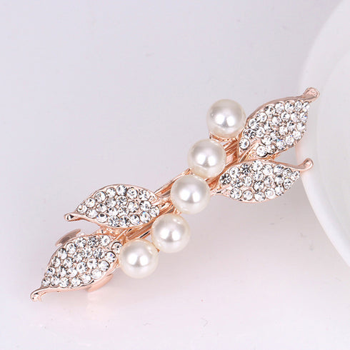 バレッタ キラキラ ヘアアクセサリー レディース ラインストーン フェイクパール髪飾り お呼ばれ 結婚式ヘアクリップ パーティージュエリー 上品 ヘアアレンジ 6MPEI-003