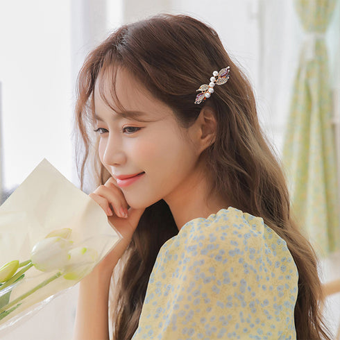 バレッタ キラキラ ヘアアクセサリー レディース ラインストーン フェイクパール髪飾り お呼ばれ 結婚式ヘアクリップ パーティージュエリー 上品 ヘアアレンジ 6MPEI-003