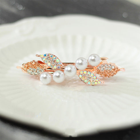 バレッタ キラキラ ヘアアクセサリー レディース ラインストーン フェイクパール髪飾り お呼ばれ 結婚式ヘアクリップ パーティージュエリー 上品 ヘアアレンジ 6MPEI-003