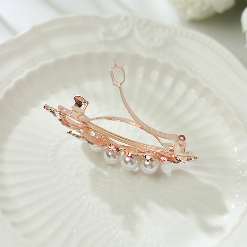 バレッタ キラキラ ヘアアクセサリー レディース ラインストーン フェイクパール髪飾り お呼ばれ 結婚式ヘアクリップ パーティージュエリー 上品 ヘアアレンジ 6MPEI-003