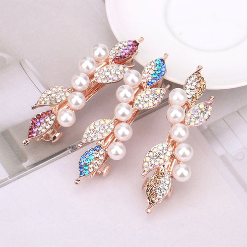 バレッタ キラキラ ヘアアクセサリー レディース ラインストーン フェイクパール髪飾り お呼ばれ 結婚式ヘアクリップ パーティージュエリー 上品 ヘアアレンジ 6MPEI-003