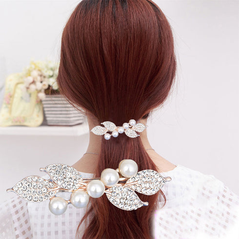 バレッタ キラキラ ヘアアクセサリー レディース ラインストーン フェイクパール髪飾り お呼ばれ 結婚式ヘアクリップ パーティージュエリー 上品 ヘアアレンジ 6MPEI-003