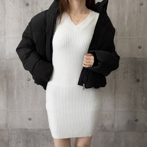 ミニニットワンピース スリムフィット韓国 レディース Vネック タイトワンピース 大人カジュアル セクシーワンピース きれいめ重ね着ワンピ 着やせ セータードレス 6MRENJ-001