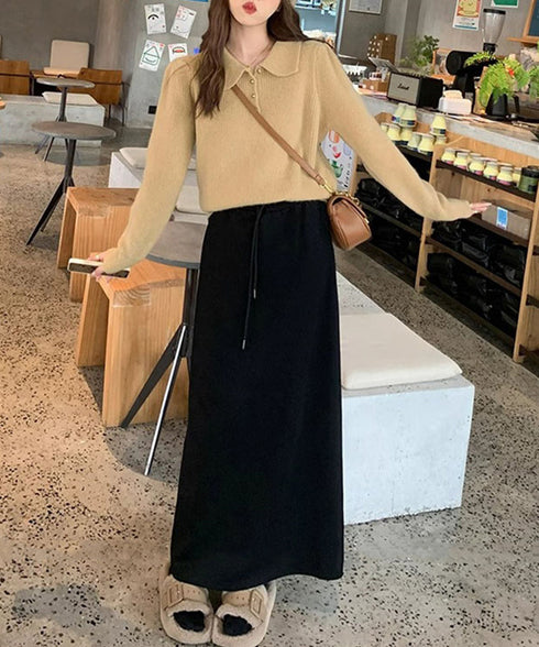 ポロカラーニットトップス ゴールドボタン ニットウェアレディース オフィスカジュアル 着回しニットセーター きれいめ ニットプルオーバー おしゃれ 長袖 春秋冬服 6MRENJ-012