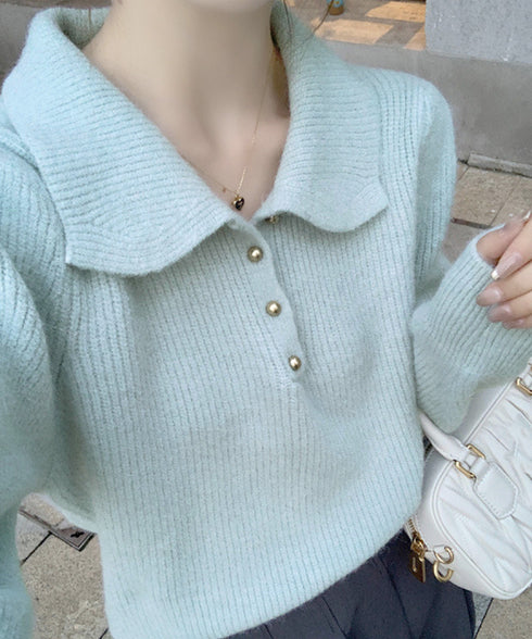 ポロカラーニットトップス ゴールドボタン ニットウェアレディース オフィスカジュアル 着回しニットセーター きれいめ ニットプルオーバー おしゃれ 長袖 春秋冬服 6MRENJ-012