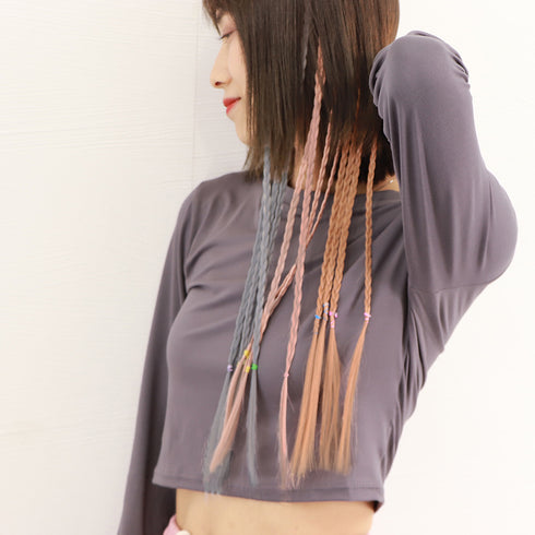 エクステ 三つ編み派手ワンタッチエクステ ロングポイントウィッグ プチプラ イベント編み込みウィッグ 原宿文化祭 カラーエクステンション ハロウィン ダンス髪飾り 6MTING-003