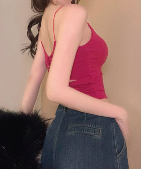 カップ付きキャミソール背中あきブラトップ レディース セクシー へそ出し ブラキャミ 背中見せ 盛れるインナートップス バックオープン 美胸アンダーウェア 韓国風 6MYAXIN-004