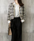 韓国風ツイードジャケット ライトアウター チェック柄ショートジャケットレディース カジュアル春秋上着 おしゃれ きれいめ 通勤服OL羽織り 着やせアウター 細見え 6QINGROU-002