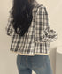 韓国風ツイードジャケット ライトアウター チェック柄ショートジャケットレディース カジュアル春秋上着 おしゃれ きれいめ 通勤服OL羽織り 着やせアウター 細見え 6QINGROU-002