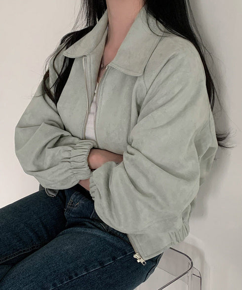 スエード調ジャケット韓国風ライトアウター 襟付きジップジャケットレディース 秋冬 レトロ ショート丈ブルゾンジャケット カジュアル おしゃれジャンパーゆったり秋服 6QINGROU-005