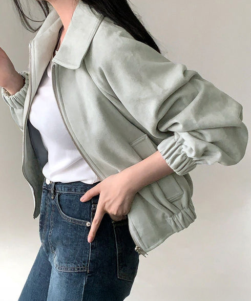 スエード調ジャケット韓国風ライトアウター 襟付きジップジャケットレディース 秋冬 レトロ ショート丈ブルゾンジャケット カジュアル おしゃれジャンパーゆったり秋服 6QINGROU-005