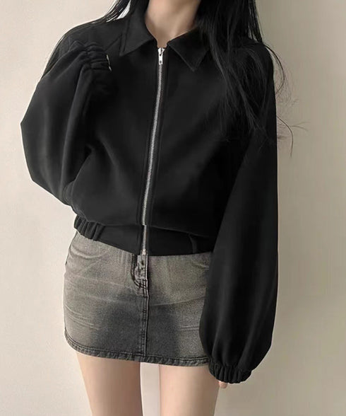 スエード調ジャケット韓国風ライトアウター 襟付きジップジャケットレディース 秋冬 レトロ ショート丈ブルゾンジャケット カジュアル おしゃれジャンパーゆったり秋服 6QINGROU-005