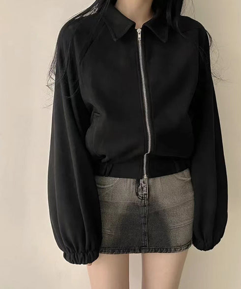 スエード調ジャケット韓国風ライトアウター 襟付きジップジャケットレディース 秋冬 レトロ ショート丈ブルゾンジャケット カジュアル おしゃれジャンパーゆったり秋服 6QINGROU-005