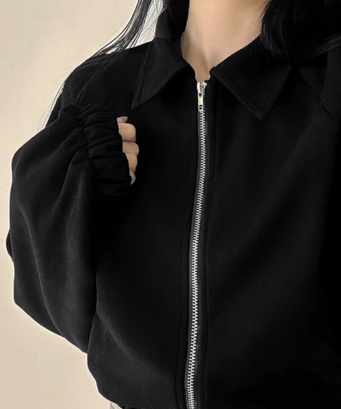 スエード調ジャケット韓国風ライトアウター 襟付きジップジャケットレディース 秋冬 レトロ ショート丈ブルゾンジャケット カジュアル おしゃれジャンパーゆったり秋服 6QINGROU-005