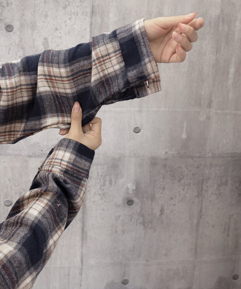 フード付き チェックシャツオーバーサイズ BIGフードシャツ レディース ゆったりレトロ シャツブラウスこなれ感 フーデッドシャツ カジュアル 体型カバートップス 6QINGROU-007