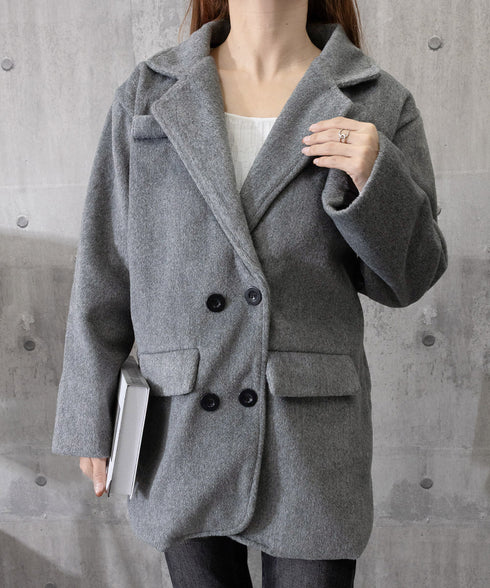 リッチシャギー ミドルコート レディース ダブルブレストジャケット 大人カジュアル テーラードコート ゆったりジャケット 秋冬アウター厚手 あったかアウター 上品 6QINGROU-008