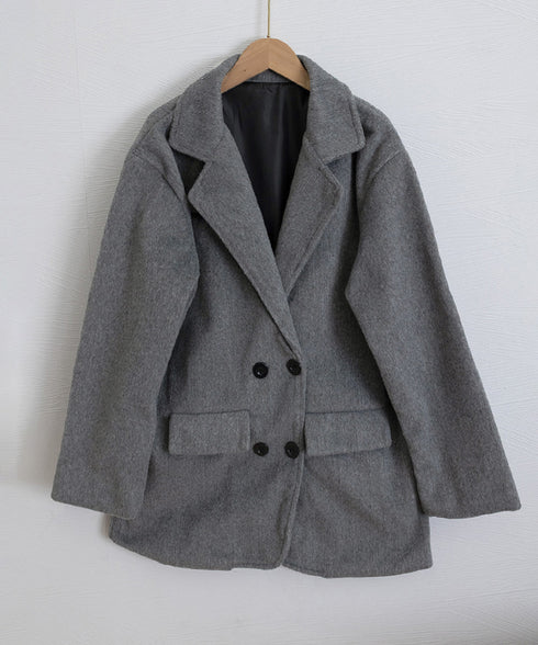 リッチシャギー ミドルコート レディース ダブルブレストジャケット 大人カジュアル テーラードコート ゆったりジャケット 秋冬アウター厚手 あったかアウター 上品 6QINGROU-008