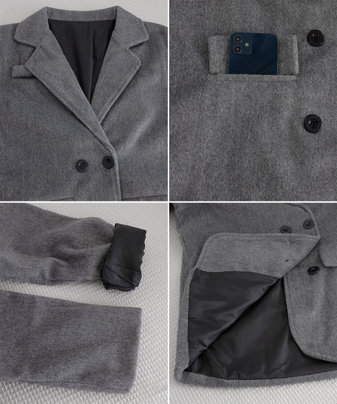 リッチシャギー ミドルコート レディース ダブルブレストジャケット 大人カジュアル テーラードコート ゆったりジャケット 秋冬アウター厚手 あったかアウター 上品 6QINGROU-008