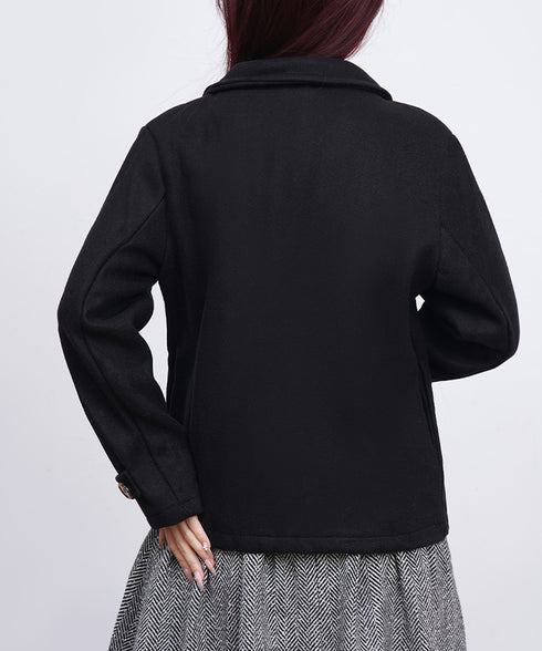 ウールタッチダブルブレストショートコート おしゃれテーラードジャケット 秋冬ショート丈アウター オフィスカジュアル きれいめコンパクトコートきちんと 軽量アウター 6QINGROU-009