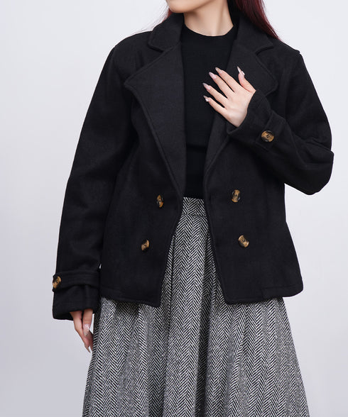 ウールタッチダブルブレストショートコート おしゃれテーラードジャケット 秋冬ショート丈アウター オフィスカジュアル きれいめコンパクトコートきちんと 軽量アウター 6QINGROU-009