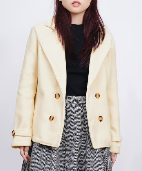 ウールタッチダブルブレストショートコート おしゃれテーラードジャケット 秋冬ショート丈アウター オフィスカジュアル きれいめコンパクトコートきちんと 軽量アウター 6QINGROU-009