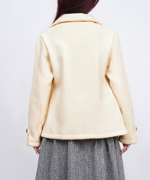 ウールタッチダブルブレストショートコート おしゃれテーラードジャケット 秋冬ショート丈アウター オフィスカジュアル きれいめコンパクトコートきちんと 軽量アウター 6QINGROU-009