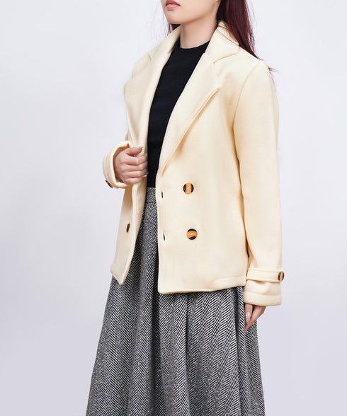 ウールタッチダブルブレストショートコート おしゃれテーラードジャケット 秋冬ショート丈アウター オフィスカジュアル きれいめコンパクトコートきちんと 軽量アウター 6QINGROU-009