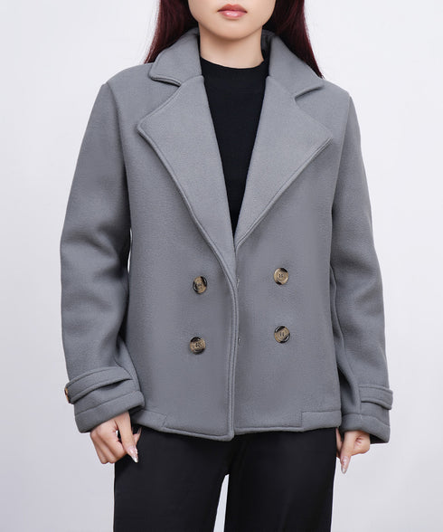 ウールタッチダブルブレストショートコート おしゃれテーラードジャケット 秋冬ショート丈アウター オフィスカジュアル きれいめコンパクトコートきちんと 軽量アウター 6QINGROU-009