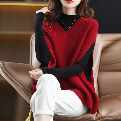 ニットベスト レディースチョッキ 重ね着 ニットジレ 韓国 ドロップショルダーノースリーブ ニットトップス Vネック ベストセーター ゆったり きれいめ体型カバー 6QIUTIAN-001